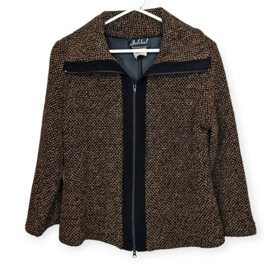 Vintage Jolibel Full Zip Turtleneck Collared Jacket Sweater Brown Knit 12